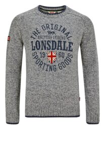 lonsdale men´s regular-fit knitted sweater pullover grey with blue (xx-large (2xl))