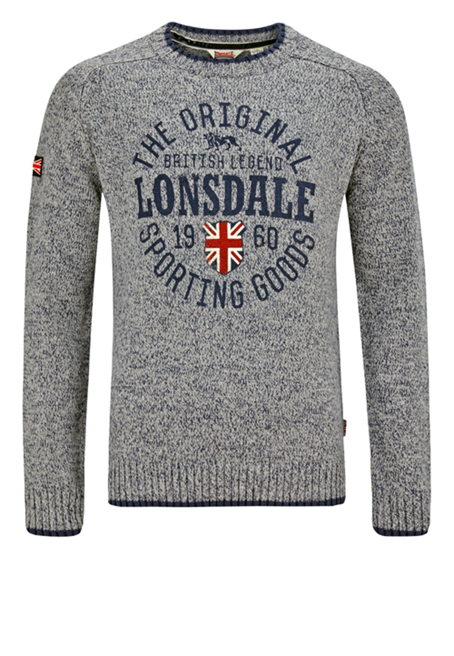 Lonsdale Men´s Regular-Fit Knitted Sweater Pullover Grey with Blue (XX-Large (2XL))