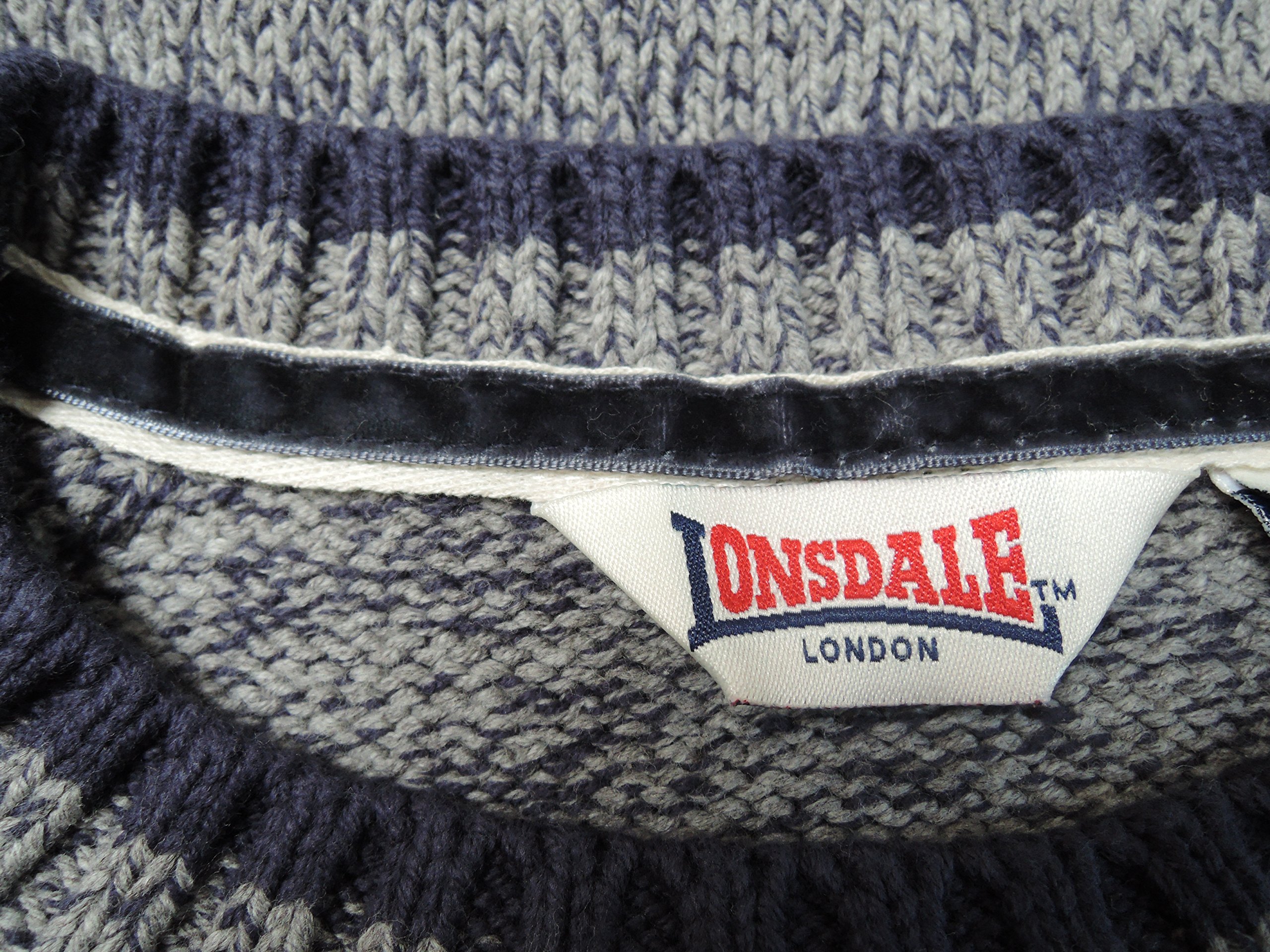 Lonsdale Men´s Regular-Fit Knitted Sweater Pullover Grey with Blue (XX-Large (2XL))