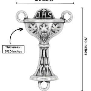 Pack of 10 - First Holy Communion Chalice Sacrament Rosary Center Piece Rosary Connector, 7/8" Silver Oxidized - Made in Italy