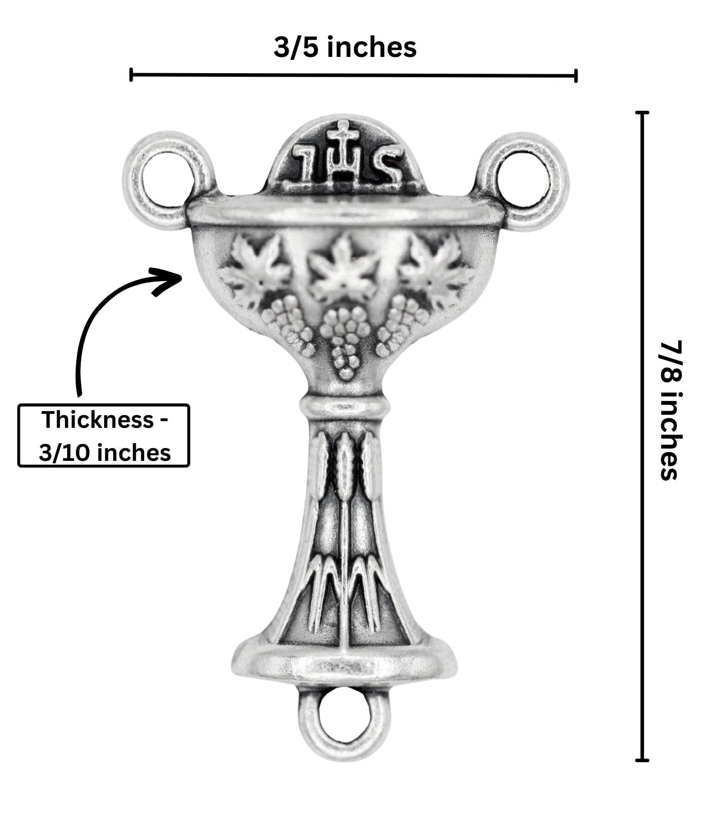 Pack of 10 - First Holy Communion Chalice Sacrament Rosary Center Piece Rosary Connector, 7/8" Silver Oxidized - Made in Italy