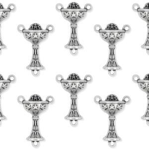 Pack of 10 - First Holy Communion Chalice Sacrament Rosary Center Piece Rosary Connector, 7/8" Silver Oxidized - Made in Italy