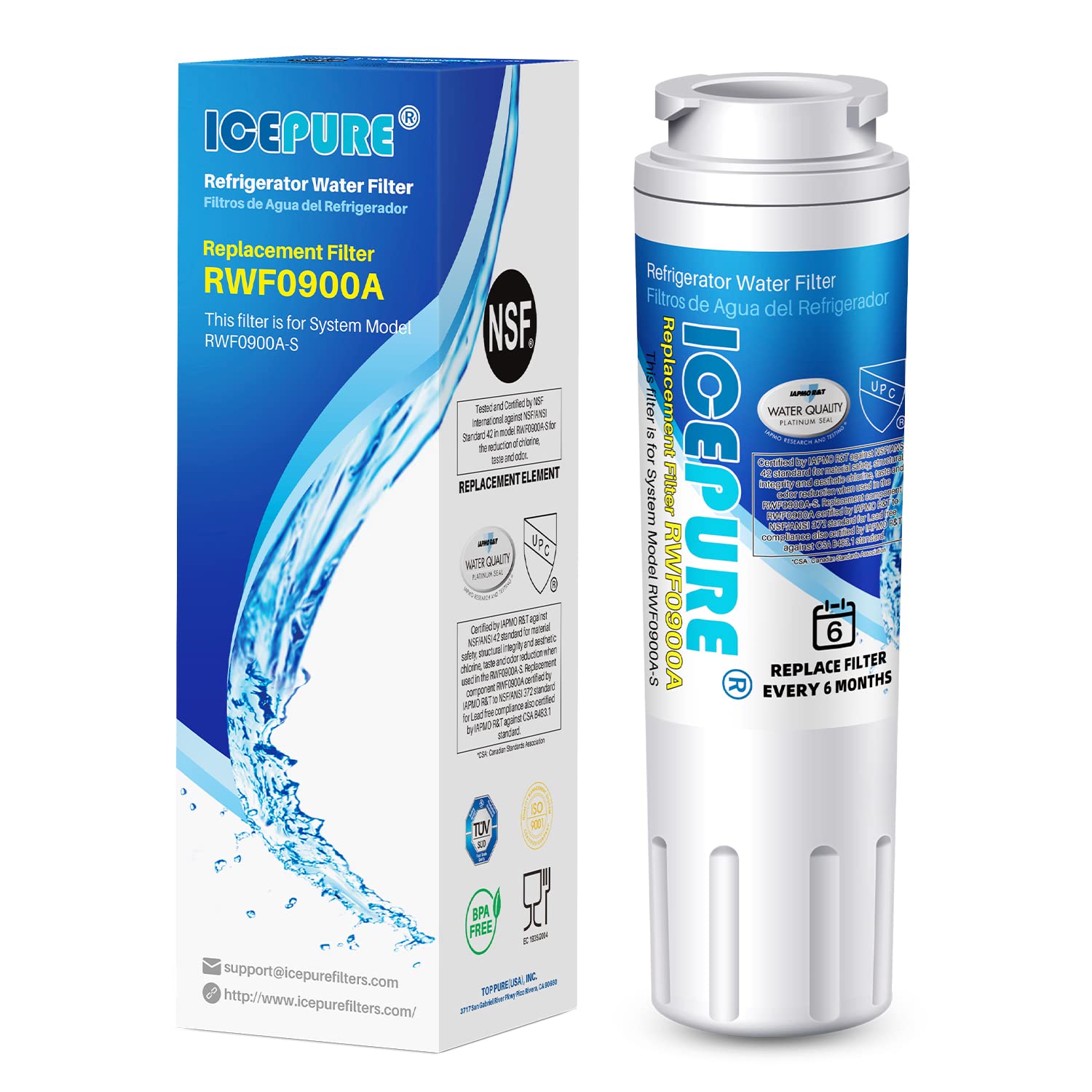 ICEPURE UKF8001 Replacement for Whirlpool EDR4RXD1, 4396395, Maytag UKF8001AXX-200, EveryDrop Refrigerator Water Filter 4, RFC0900A, FMM-2, WF295, UKF8001P, 469006, PUR, Puriclean II, RWF0900A, 1PACK