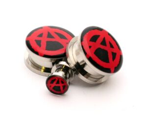 mystic metals body jewelry screw on plugs - anarchy picture plugs - 00g - 10mm - sold as a pair