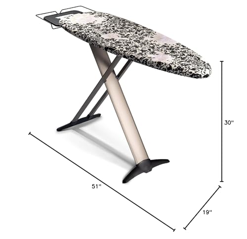 Bartnelli Pro Luxury Ironing Board - Extra Wide 62x19” Steam Iron Rest, Adjustable Height, T-Leg Foldable, European Made