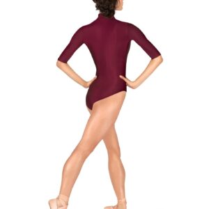 Natalie Dancewear Womens 3/4 Sleeve Zip Front Leotard Black S N8733