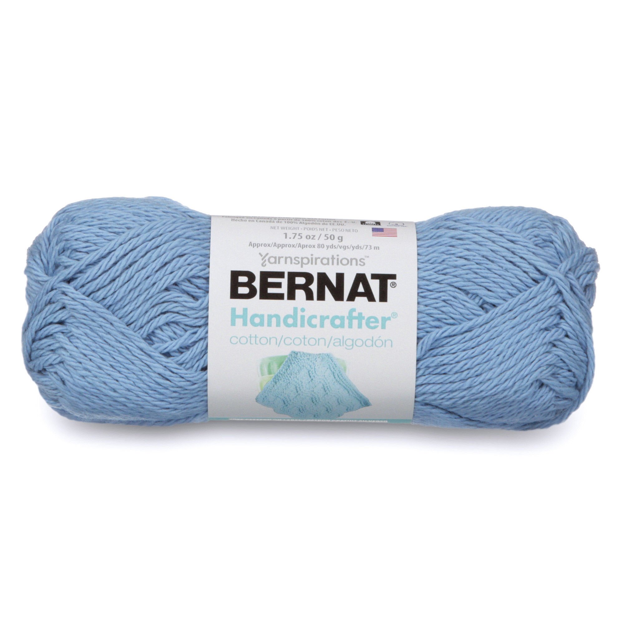 Bernat Handicrafter Cotton Solids Yarn, 1.75 oz, Gauge 4 Medium, 100% Cotton, French Blue