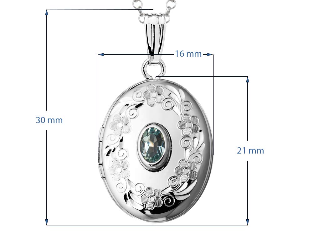 FJC Finejewelers Sterling Silver Oval Locket Pendant Necklace with Genuine Aquamarine March Birthstone