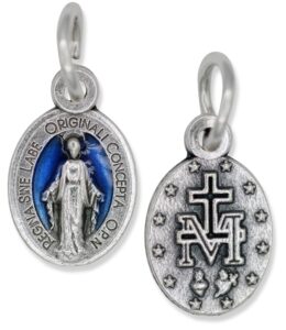 caritas et fides pack of 10 - mini miraculous medal pendant for charm bracelet or necklace, 1/2" silver and blue, small - made in italy