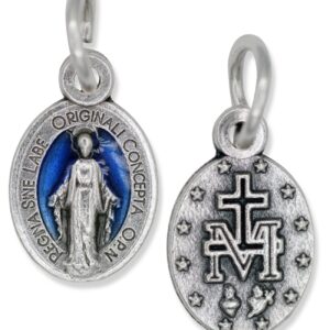 Caritas et Fides Pack of 10 - Mini Miraculous Medal Pendant for Charm Bracelet or Necklace, 1/2" Silver and Blue, Small - Made in Italy