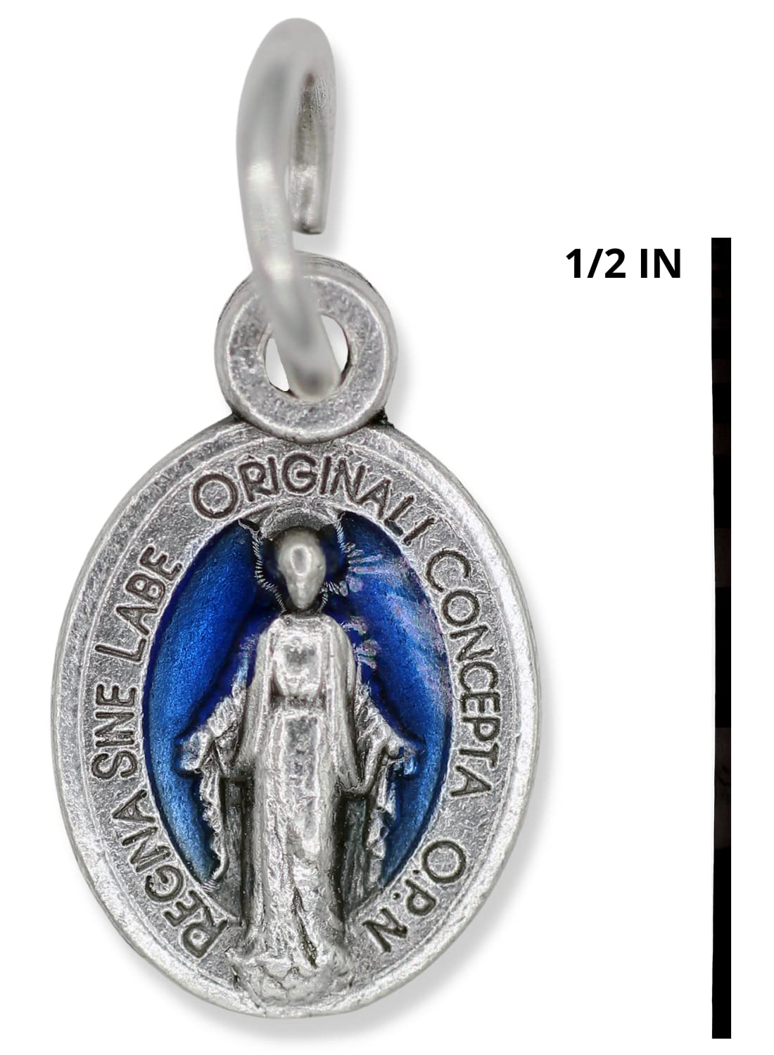 Caritas et Fides Pack of 10 - Mini Miraculous Medal Pendant for Charm Bracelet or Necklace, 1/2" Silver and Blue, Small - Made in Italy