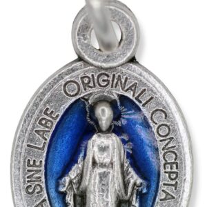 Caritas et Fides Pack of 10 - Mini Miraculous Medal Pendant for Charm Bracelet or Necklace, 1/2" Silver and Blue, Small - Made in Italy