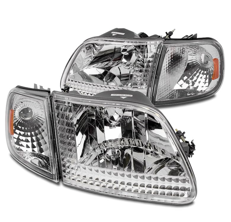 ZMAUTOPARTS Replacement Headlights with Corner Signal Lamps Chrome/Amber For 1997-2003 Ford F-150/1997-2002 Expedition