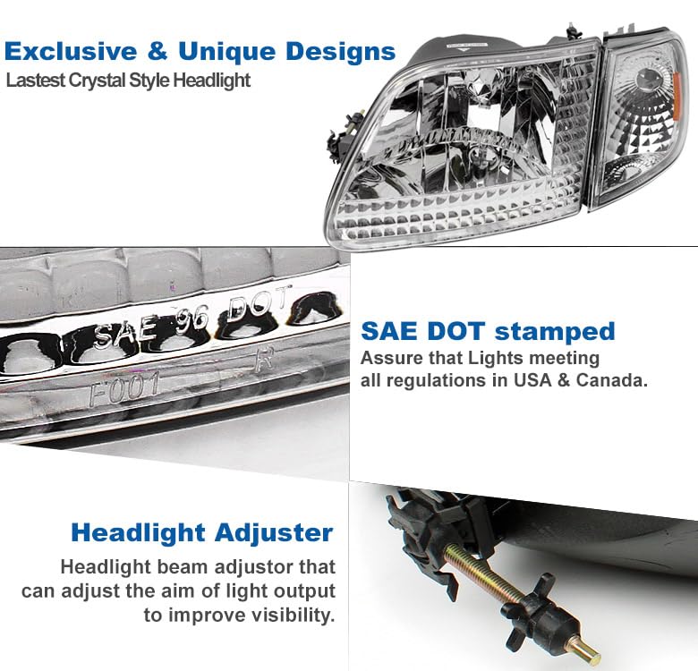 ZMAUTOPARTS Replacement Headlights with Corner Signal Lamps Chrome/Amber For 1997-2003 Ford F-150/1997-2002 Expedition