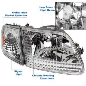 ZMAUTOPARTS Replacement Headlights with Corner Signal Lamps Chrome/Amber For 1997-2003 Ford F-150/1997-2002 Expedition