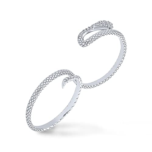 Bling Jewelry Boho Cubic Zirconia Fashion Statement CZ Pave Serpent Snake Multi Double Two Finger Band Ring For Women Sterling Silver