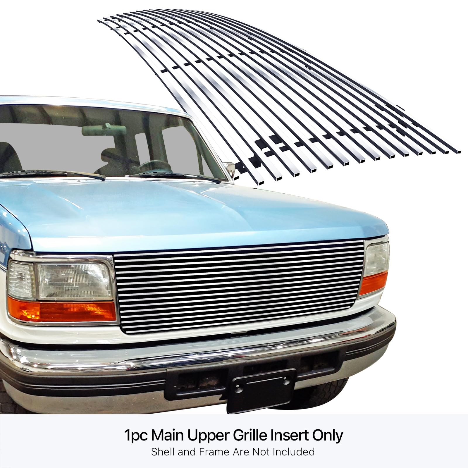 APS Compatible with Ford Bronco F-150 F-250 F-350 1992-1996 Main Upper Stainless Steel Chrome 8x6 Billet Grille Insert F85007S