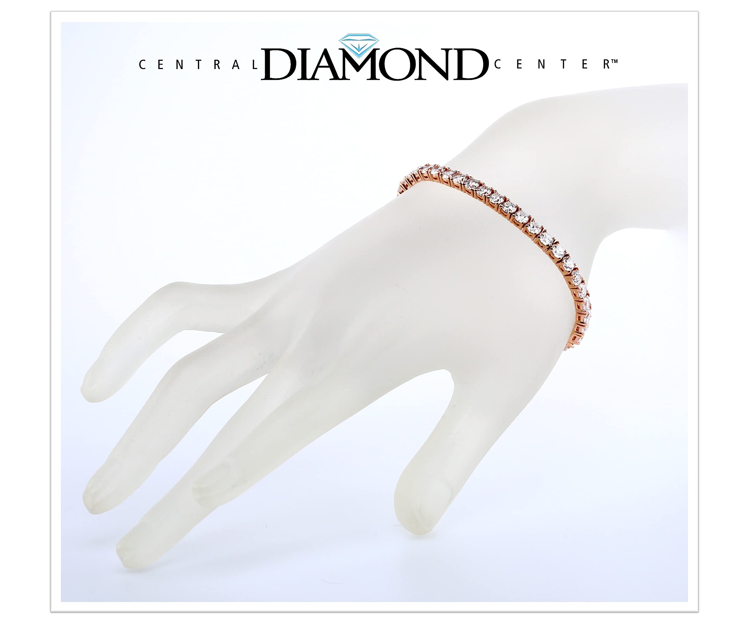 Central Diamond Center Silver Pure Brilliance CZ Tennis Bracelet- 8-5.0mm-18.50cttw Equivalent Diamond Weight-Rose Gold Plated