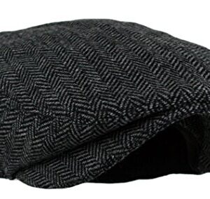 Wonderful Fashion Men's Herringbone Tweed Wool Blend Snap Front Newsboy Hat (DK.Grey, SM)