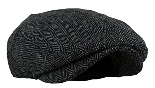 Wonderful Fashion Men's Herringbone Tweed Wool Blend Snap Front Newsboy Hat (DK.Grey, SM)