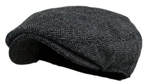 wonderful fashion men's herringbone tweed wool blend snap front newsboy hat (dk.grey, sm)