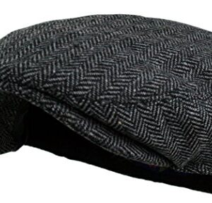 Wonderful Fashion Men's Herringbone Tweed Wool Blend Snap Front Newsboy Hat (DK.Grey, SM)