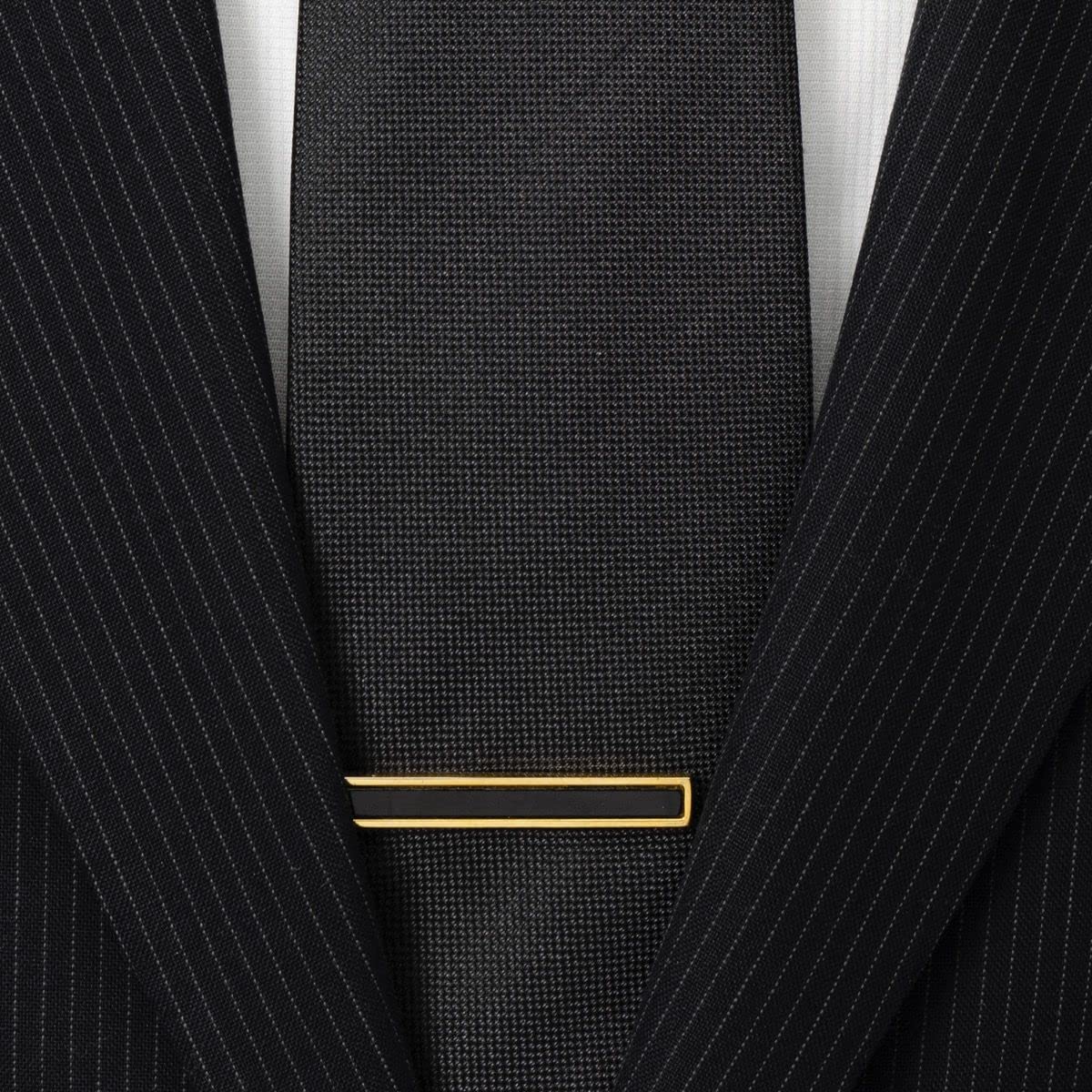 Ox and Bull Trading Co. Gold and Onyx Inlaid Tie Clip