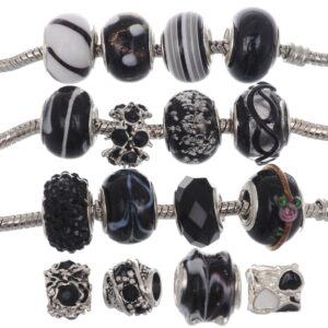 rubyca murano lampwork charm glass beads tibetan crystal european bracelet mix assortment black 15pcs