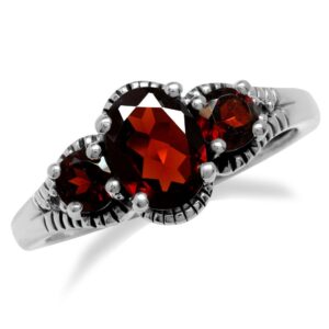 silvershake 1.31ct. 3 stone natural red garnet 925 sterling silver ring size 9