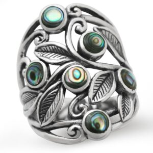 silvershake abalone paua shell 925 sterling silver filigree leaf ring size 9