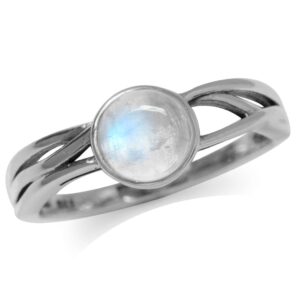 Silvershake 6mm Natural Round Shape Moonstone 925 Sterling Silver Solitaire Ring Size 7