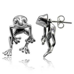 silvershake 2 piece frog 925 sterling silver dangle post earrings