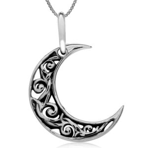 Silvershake 925 Sterling Silver Waning Crescent Moon Filigree Pendant with 1mm 18 Inch Venetian Box Chain Necklace