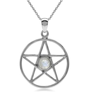 silvershake natural moonstone 925 sterling silver wiccan pentagram star pendant with 18 inch chain necklace