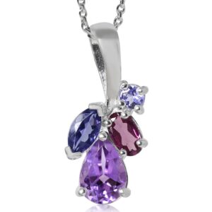 silvershake natural amethyst iolite rhodolite garnet and tanzanite 925 sterling silver pendant with 18 inch necklace