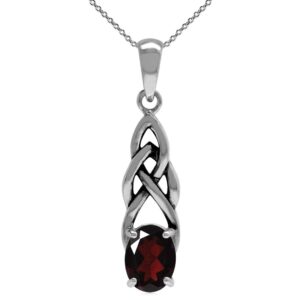 Silvershake 1.4ct. Natural Garnet 925 Sterling Silver Celtic Knot Solitaire Pendant with 18 Inch Chain Necklace