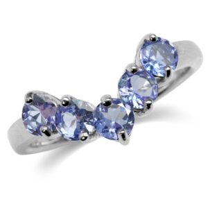 silvershake 1.25 ctw 4mm 5-stone round shape genuine violet tanzanite white gold plated 925 sterling silver v shape ring december gemstone birthstone size 7