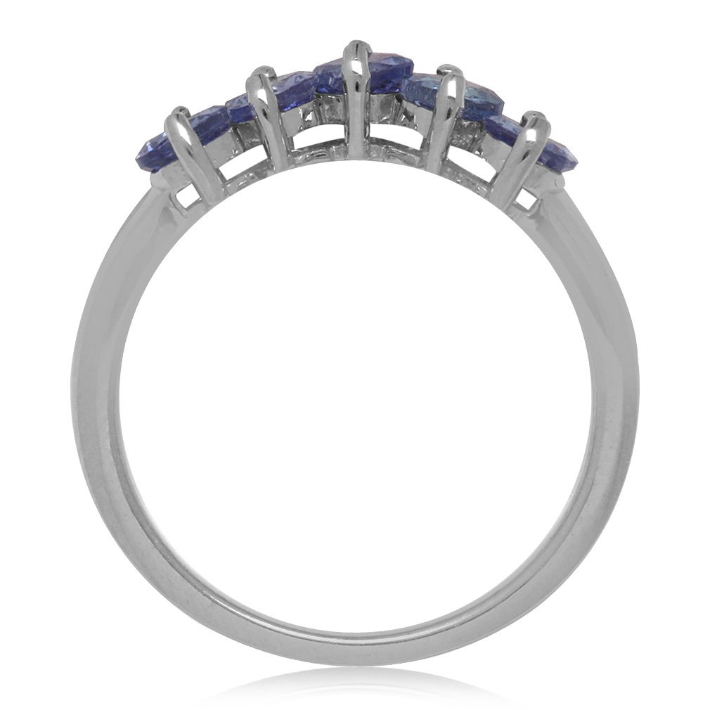 Silvershake 1.25 CTW 4MM 5-Stone Round Shape Genuine Violet Tanzanite White Gold Plated 925 Sterling Silver V Shape Ring December Gemstone Birthstone Size 7