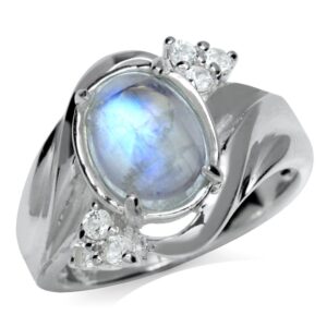 Silvershake Natural Moonstone and White Topaz 925 Sterling Silver Glamorous Ring Size 9