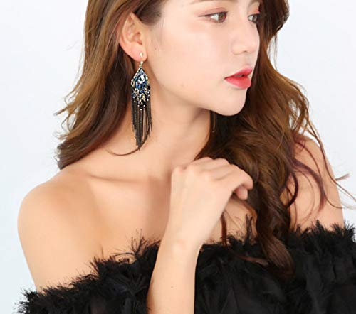 CNCbetter Women Fashion Charms Black Crystal Charms Long Dangle Tassel Screw Back Clip On Earring