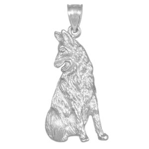 Polished 10k White Gold German Shepherd Dog Charm Pendant