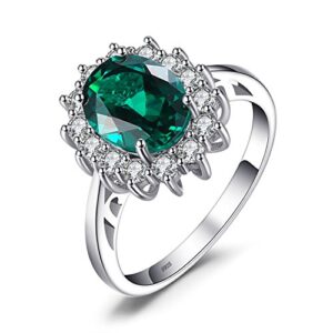 jewelrypalace princess diana kate middleton class gemstone birthstone green emerald halo statement engagement rings for women, anniversary 14k gold plated 925 sterling silver promise rings for her 7