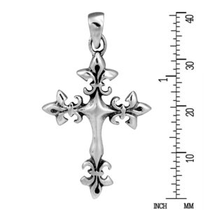 AeraVida Avant Garde Fleur-de-Lis Cross .925 Sterling Silver Pendant