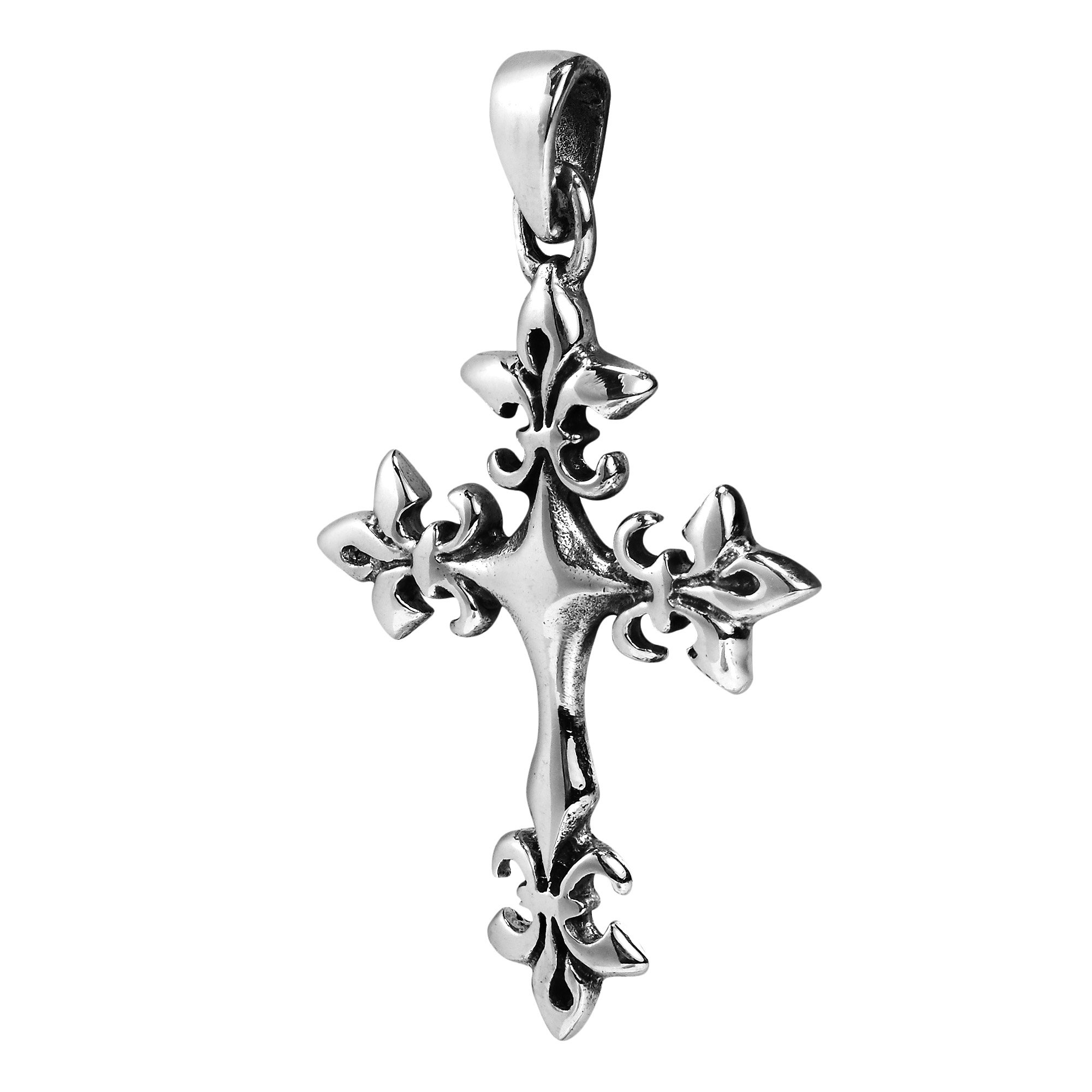 AeraVida Avant Garde Fleur-de-Lis Cross .925 Sterling Silver Pendant