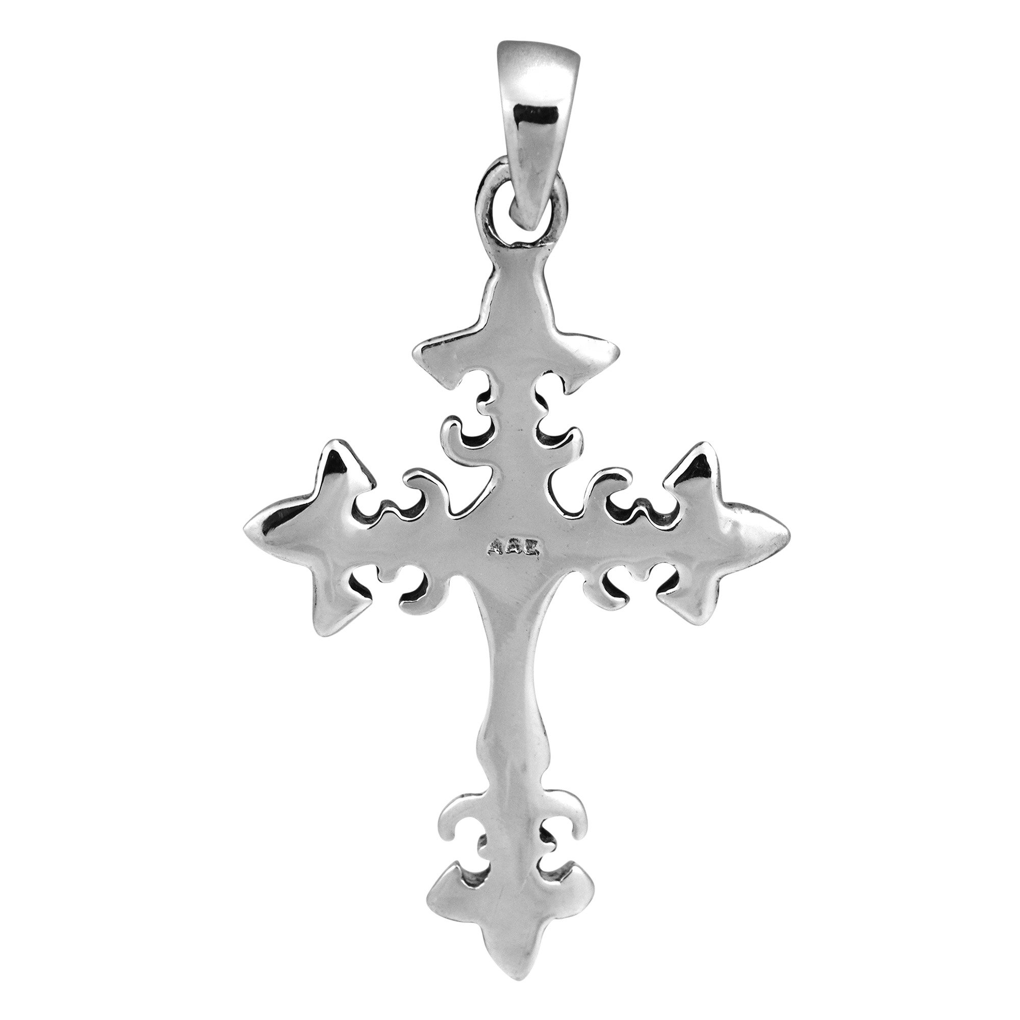 AeraVida Avant Garde Fleur-de-Lis Cross .925 Sterling Silver Pendant