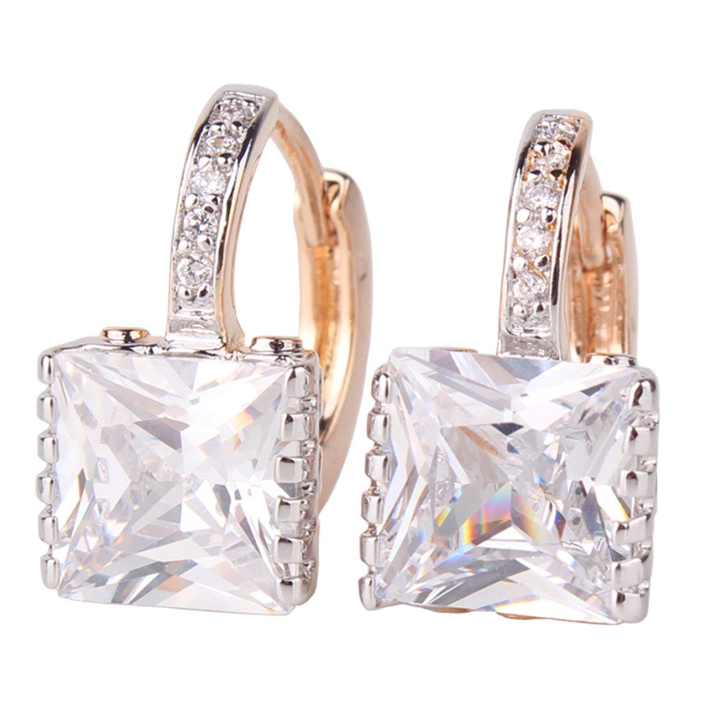 GULICX Gold Tone White CZ Zircon Sparkle Crystal Square Hoop Earrings for Women