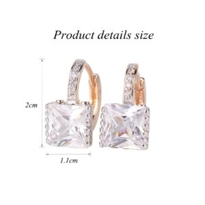 GULICX Gold Tone White CZ Zircon Sparkle Crystal Square Hoop Earrings for Women