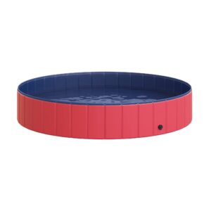 pawhut foldable pet swimming pool, portable dog bathing tub, 12" x 63" plastic large dog pool for outdoor dogs and cats, red