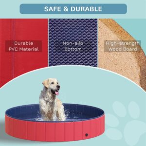 PawHut Foldable Pet Swimming Pool, Portable Dog Bathing Tub, 12" x 63" Plastic Large Dog Pool for Outdoor Dogs and Cats, Red