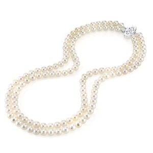 The Pearl Source 6.5-7.0mm AAA Quality Double Strand White Freshwater Cultured Pearl Necklace for Women in 17-18" Princess Length